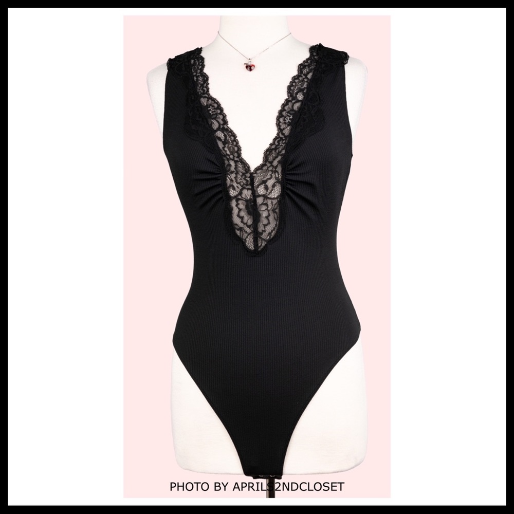 FREE PEOPLE BOHO LACE BODYSUIT KNIT TANK TOP A2C - Picture 7 of 16